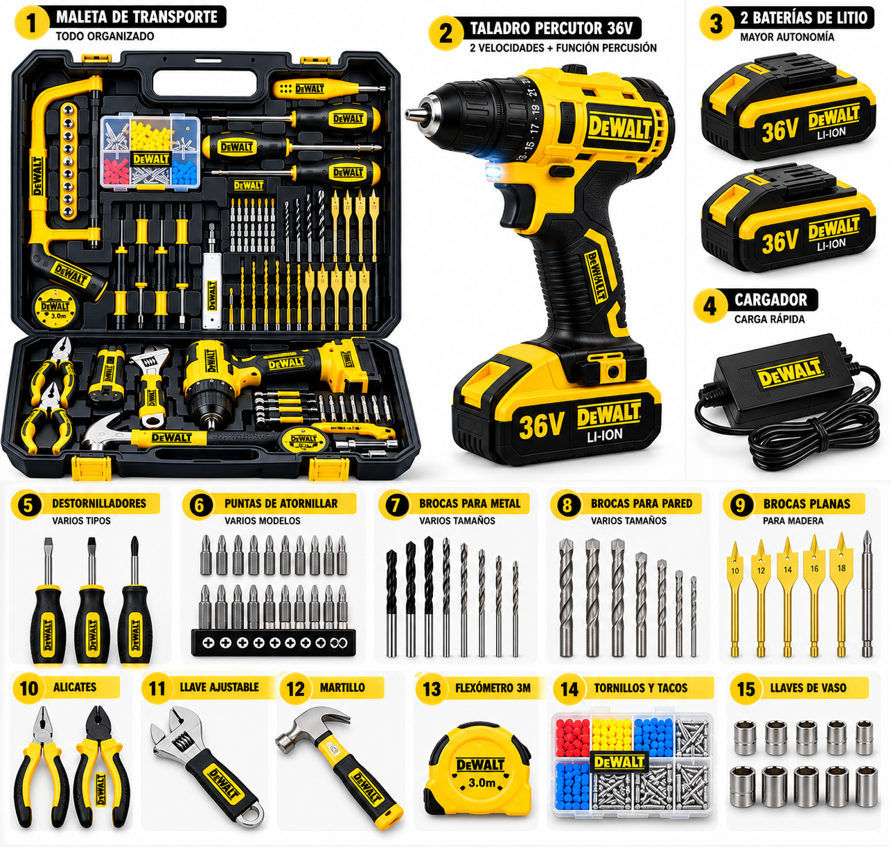 Herramientas y accesorios ilustrados del kit