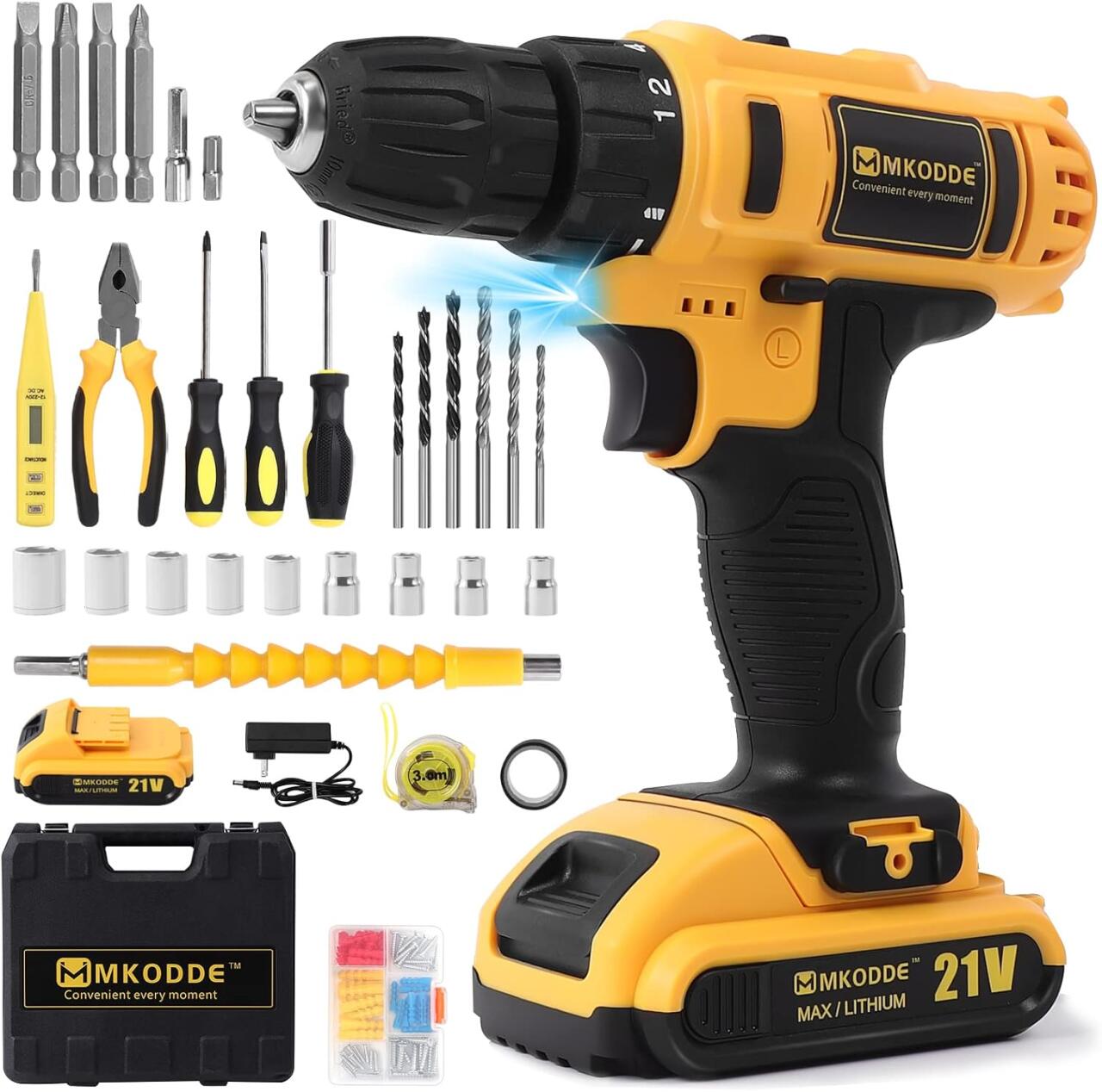 Taladro inalámbrico 21V con kit de 93 piezas