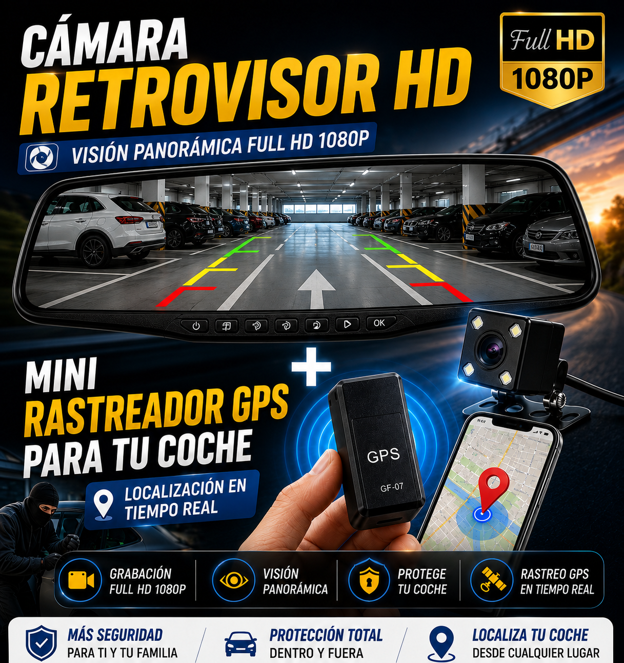 Camara Retrovisor HD vista panoramica dual